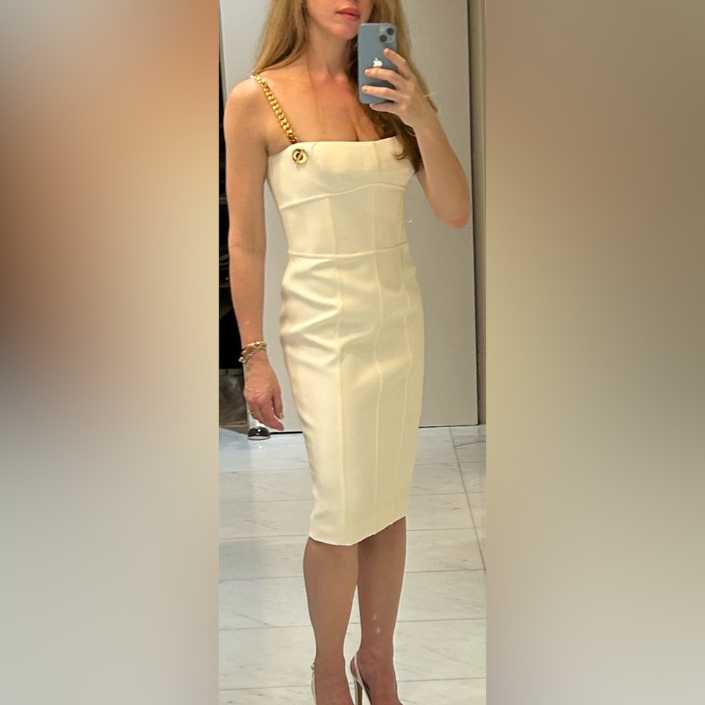Tom Ford winter white midi dress with gold chain straps - NWOT